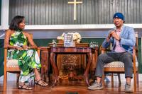 Karida Brown, left, talks about her book with Shane Evans.