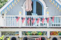 Red, white and blue on Oak Bluffs cottages.