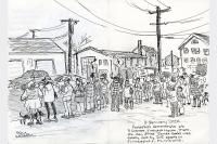 Paul Karasik captures the scene at the post office parking lot.